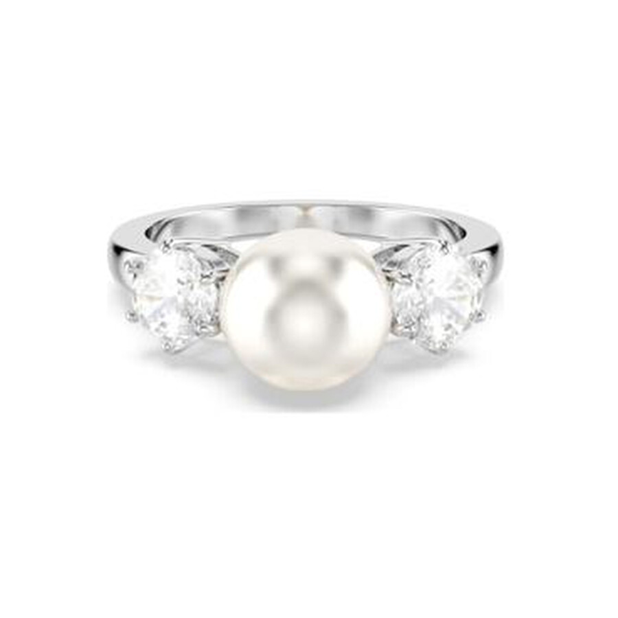 Swarovski Matrix Cocktail Ring 8mm Pearl Rhodium Shiny White In White