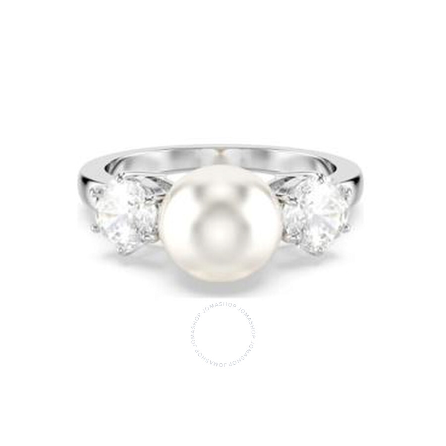 Swarovski Matrix Cocktail Ring 8mm Pearl Rhodium Shiny White In White