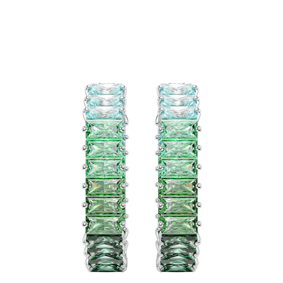 Swarovski Matrix Rhodium Plated Baguette Cut Hoop Earrings In Green