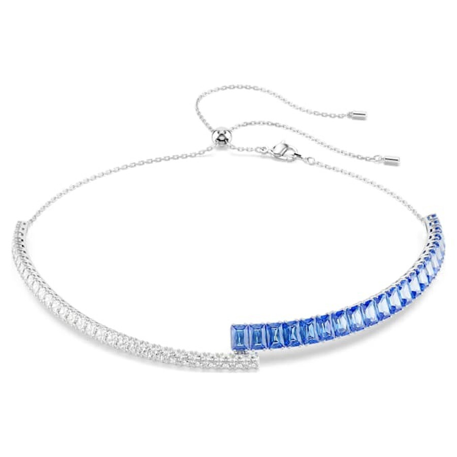 Swarovski Matrix Mixed Cuts Rhodium Plated Choker In Blue