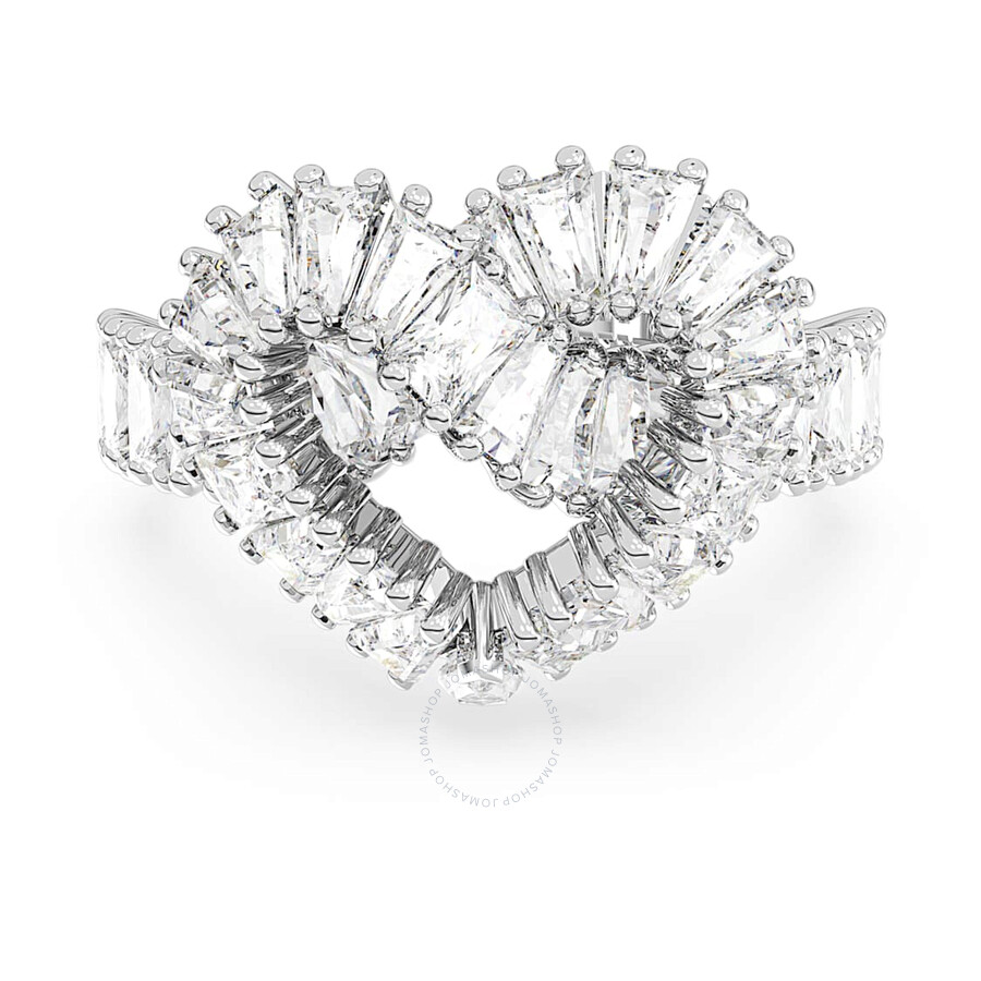 Swarovski Matrix Motif Ring Heart Woven Rhodium Shiny White In Silver Tone