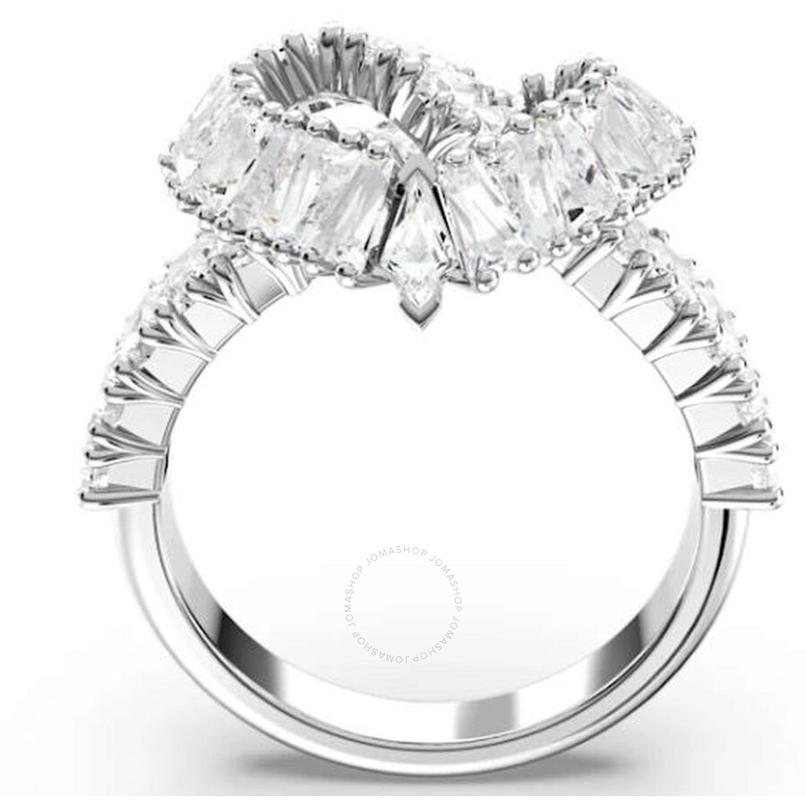 Swarovski Matrix Motif Ring Heart Woven Rhodium Shiny White In Silver Tone