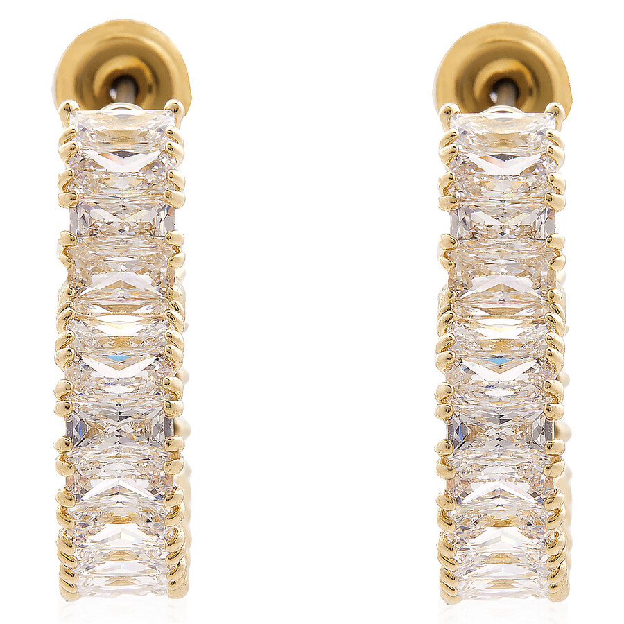 Swarovski Matrix Pierced Earrings Heart Gold Shiny White In Silver Tone