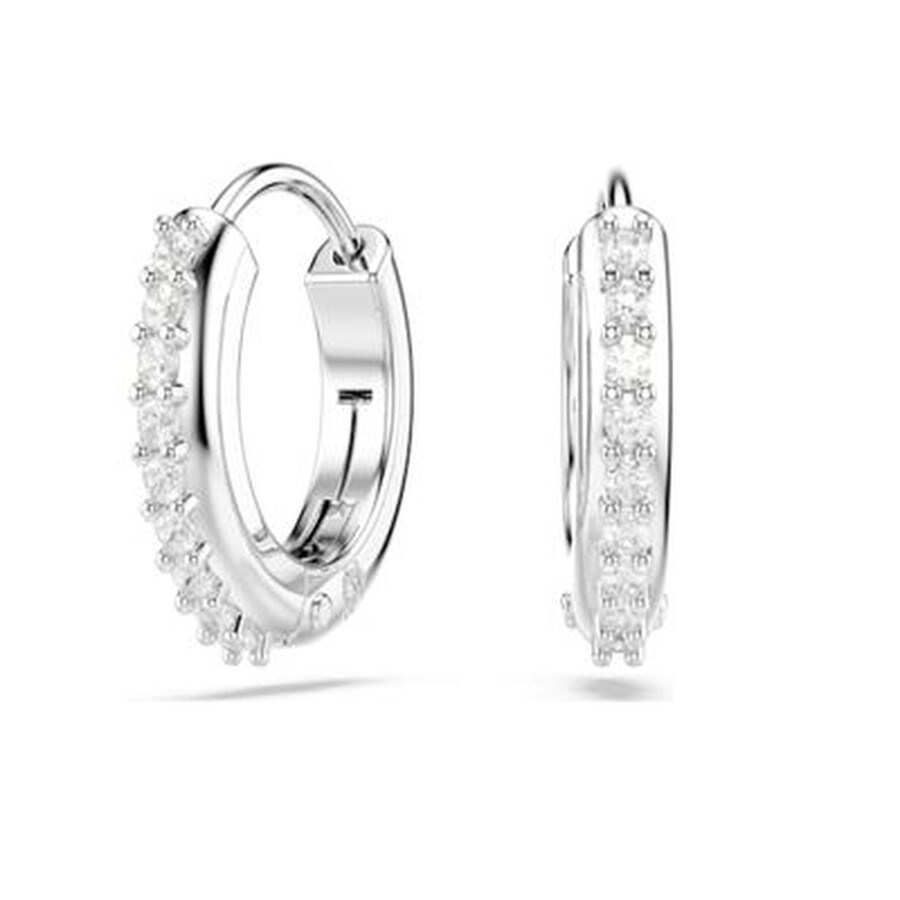 Swarovski Matrix Pierced Earrings Mini Hoop Matrix Rhodium Shiny White In White
