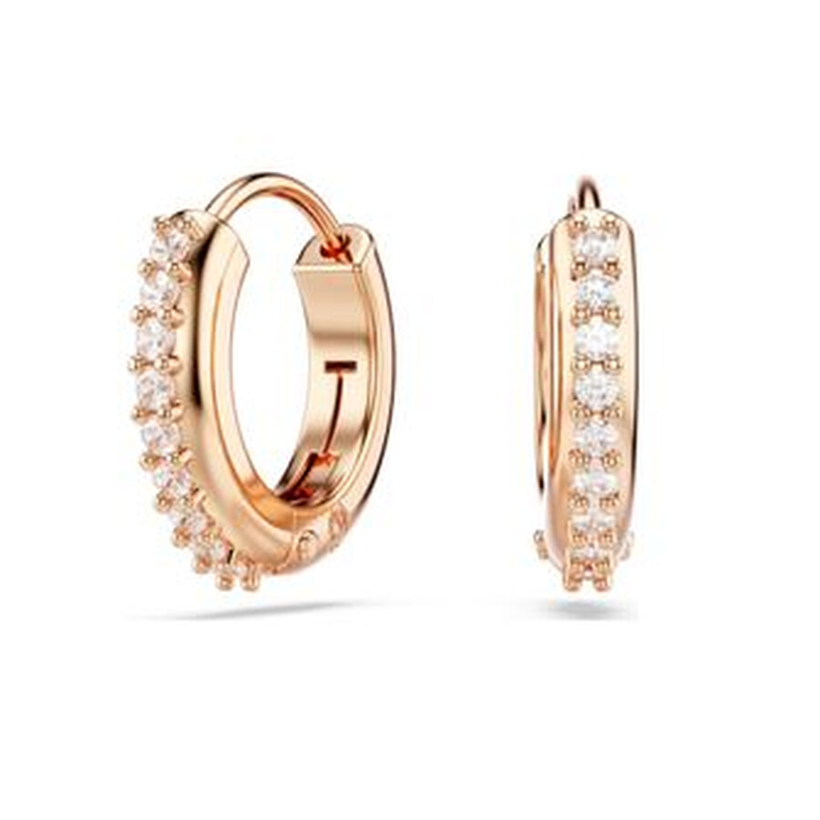 Swarovski Matrix Pierced Earrings Mini Hoop Matrix Rose Gold Shiny White In White