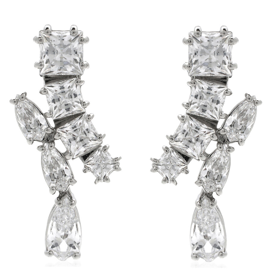 Swarovski Matrix Pierced Earrings Rhodium Shiny White In Silver Tone