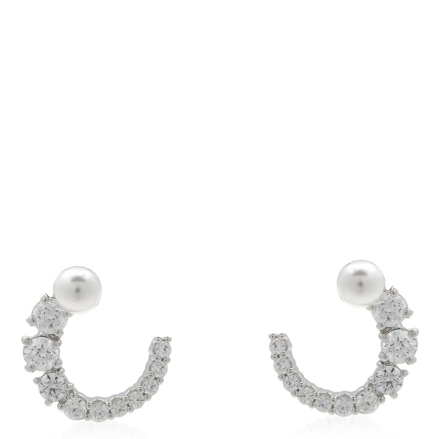 Swarovski Matrix Pierced Earrings Stud Circle Rhodium Shiny White In White