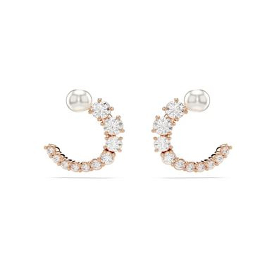 Swarovski Matrix Pierced Earrings Stud Rose Gold Shiny White In White
