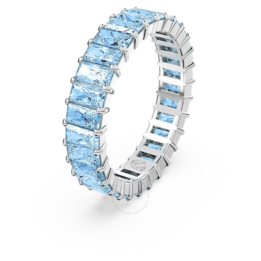 Swarovski Matrix Band Ring Rhodium Shiny Aquamarine In Blue