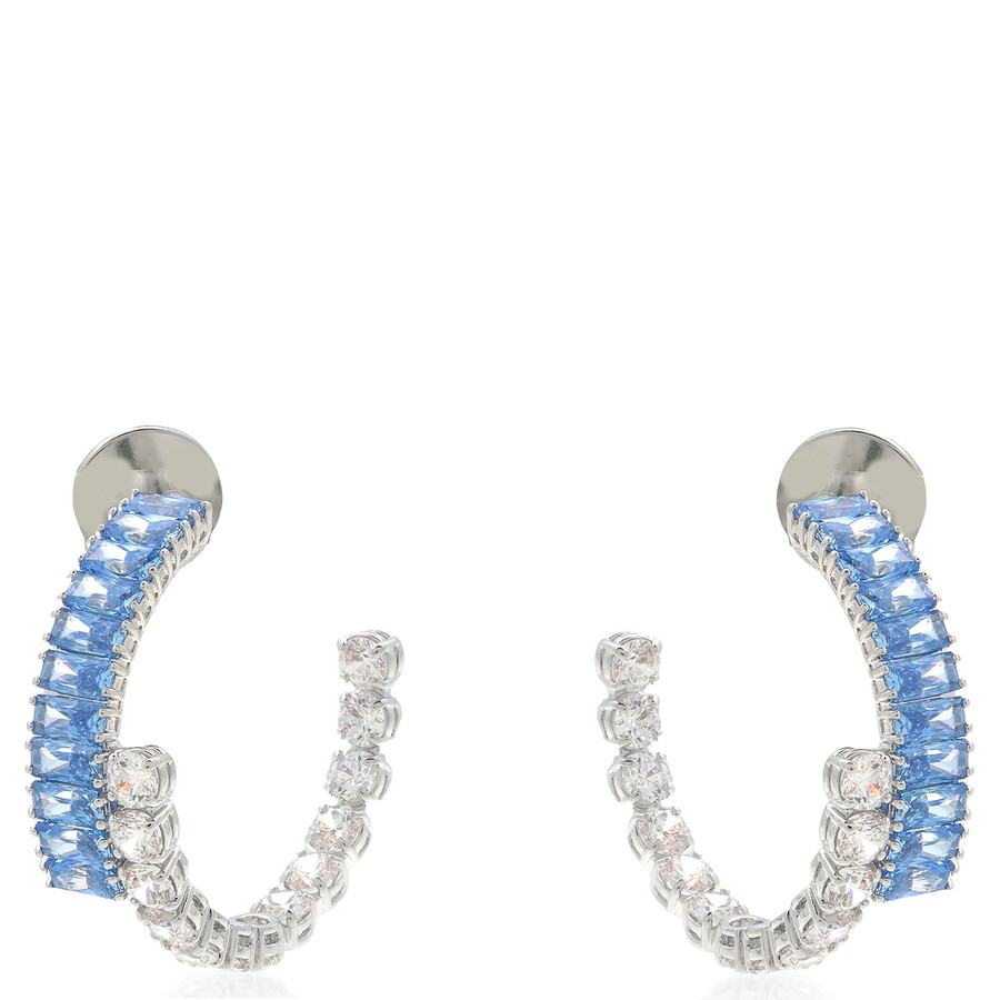Swarovski Matrix Rhodium Plated Hoop Earrings In Blue
