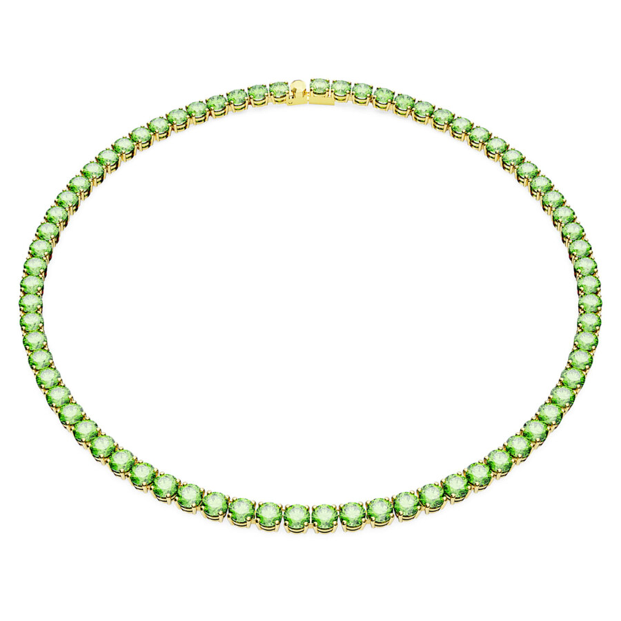 Swarovski Matrix Tennis Necklace M Gold Shiny Green In Silver Tone