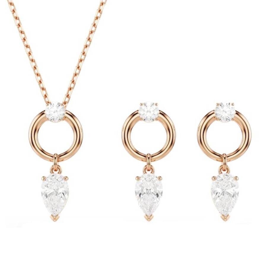 Swarovski Mesmera Pear Cut Necklace And Earrings Set In White