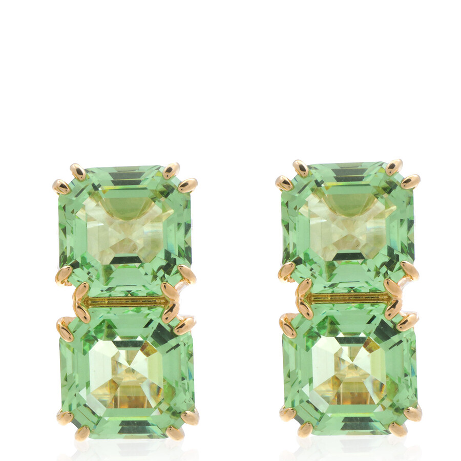 Swarovski Millenia Clip Green Square Cut Crystal Earrings In Green