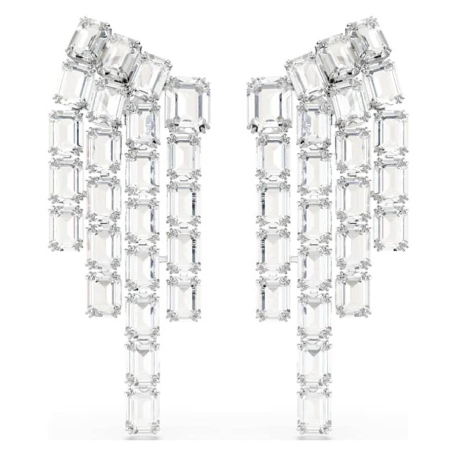 Swarovski Millenia Rhodium Plated Crystal Chandelier Clip Earrings In Metallic