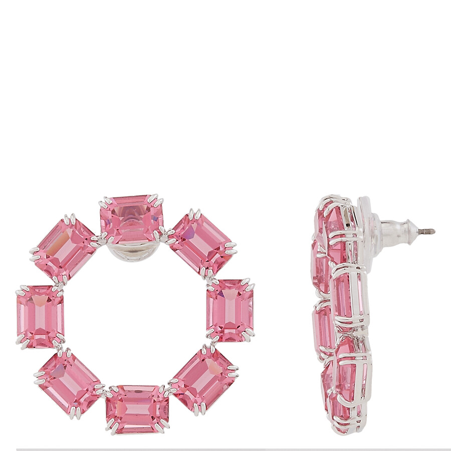 Swarovski Pink Millenia Rhodium Plated Octagon Cut Hoop