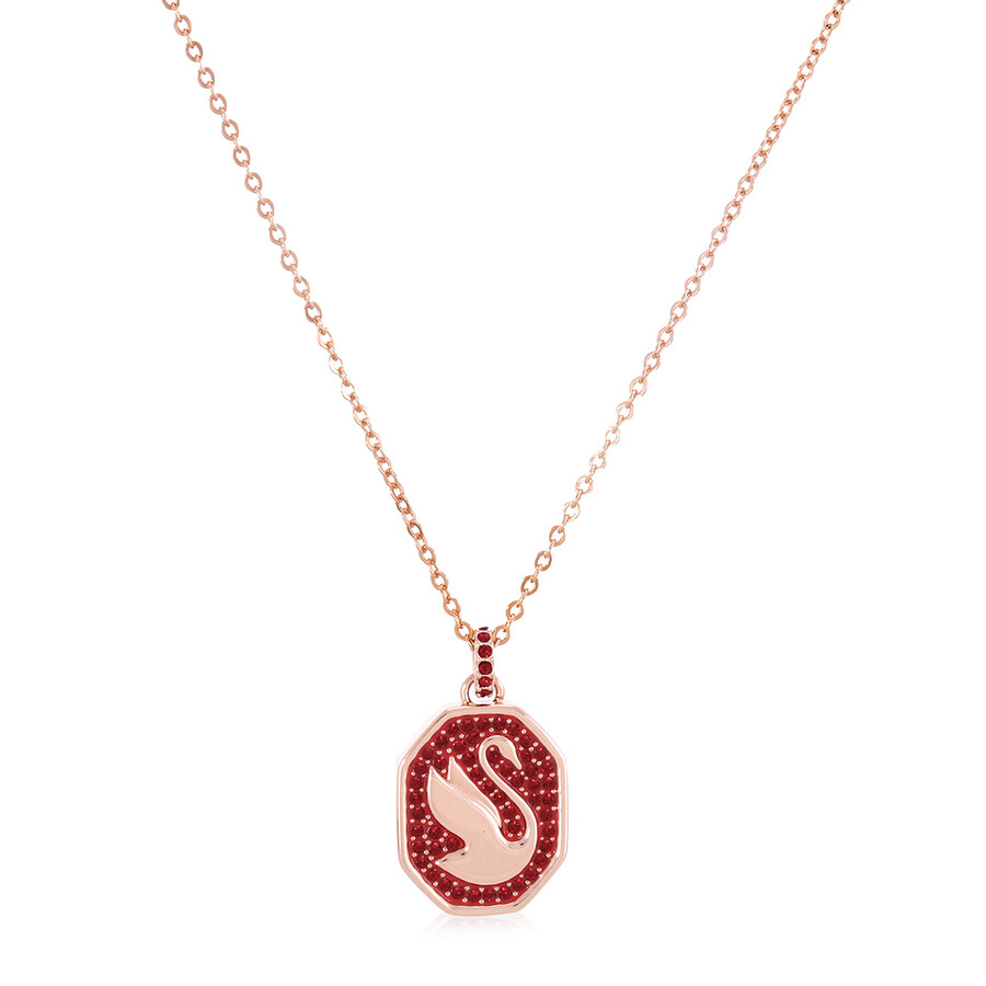 Swarovski Red Rose Gold-Tone Plated Signum Swan Pendant