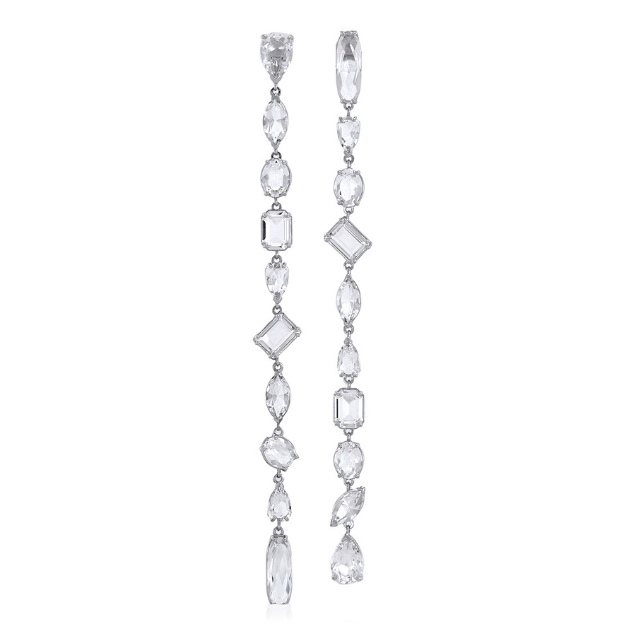 【Swarovski】 Gema 5639328 5600979 Swarovski Rhodium Plated Asymmetrical Mixed Cuts Gema Drop