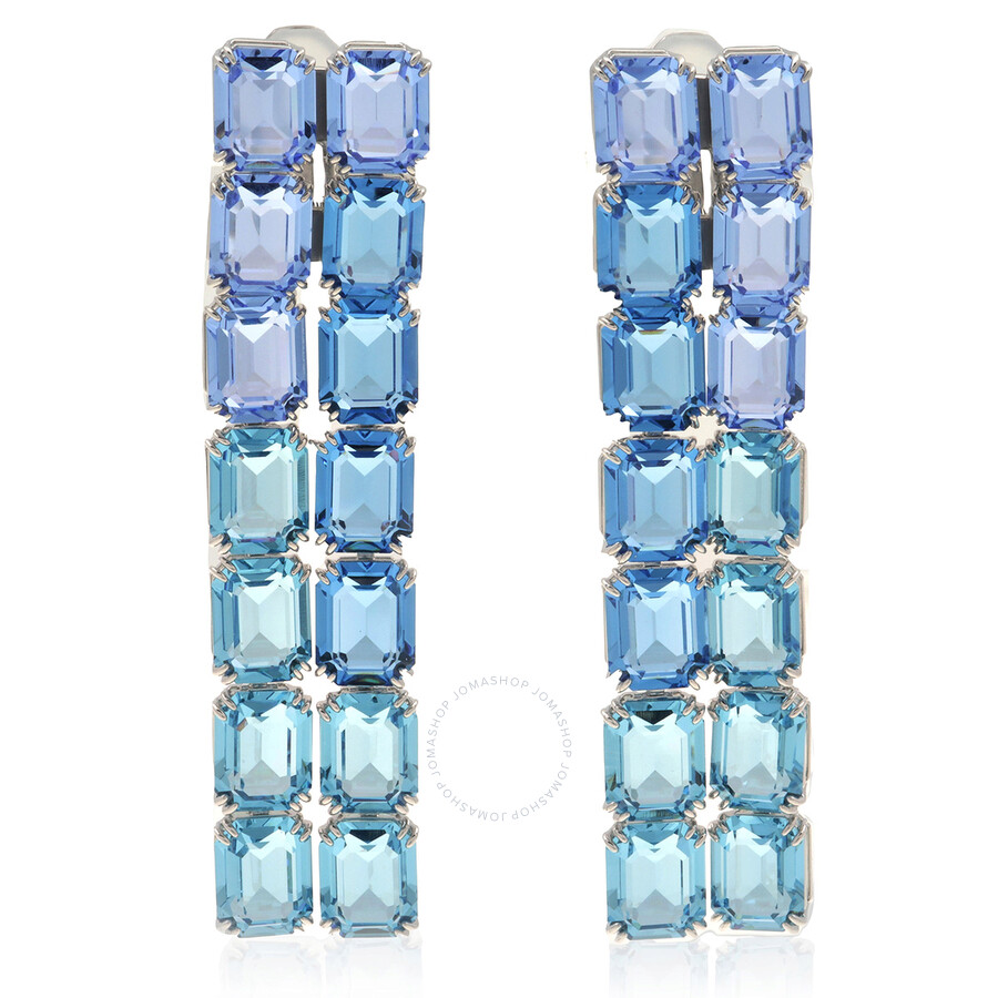 Swarovski Rhodium Plated Millenia Octagon Long Clip Earrings In Blue