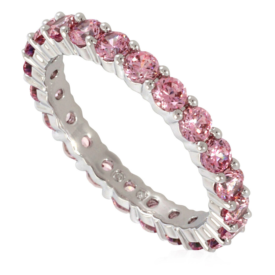 Swarovski Rhodium Plated Pink Round Cut Matrix Ring, Size 62 (US