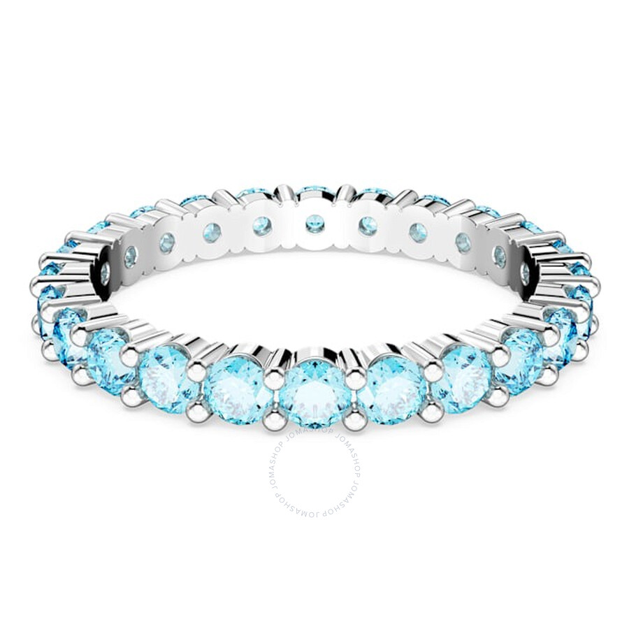 Swarovski Rhodium Plated Round Cut Matrix Ring In Blue