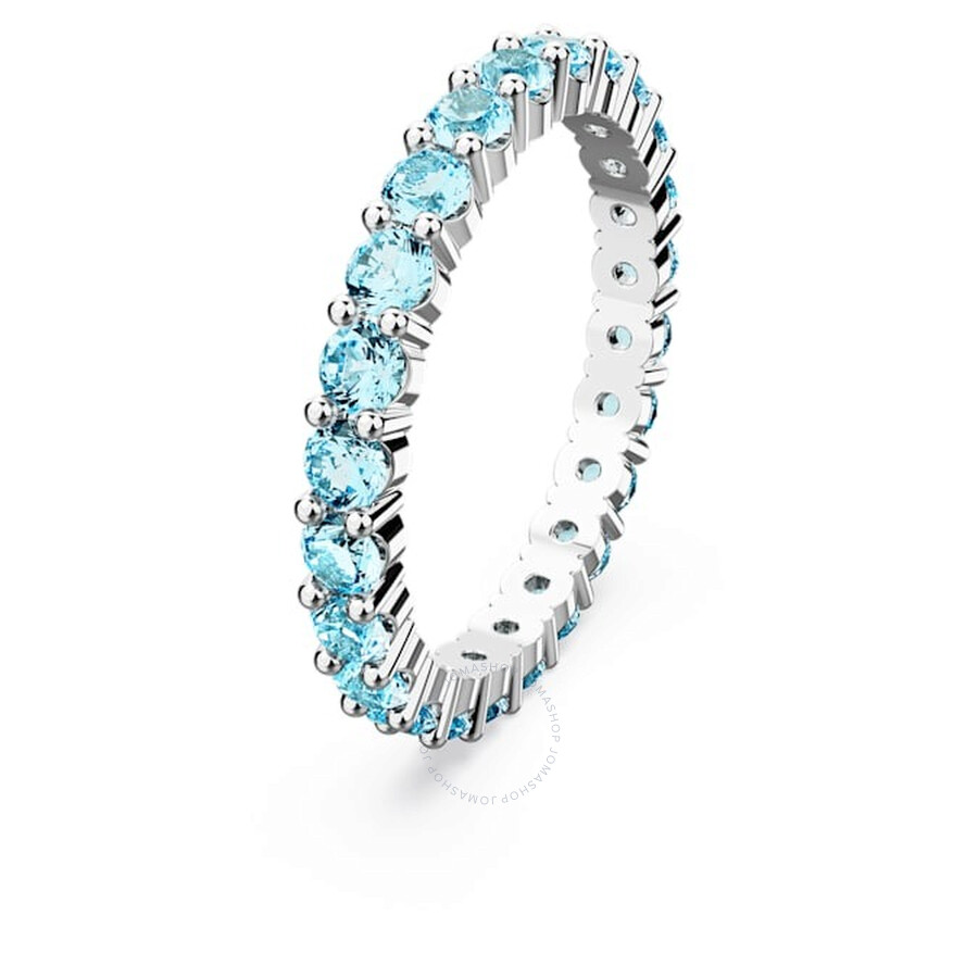 Swarovski Rhodium Plated Round Cut Matrix Ring In Blue