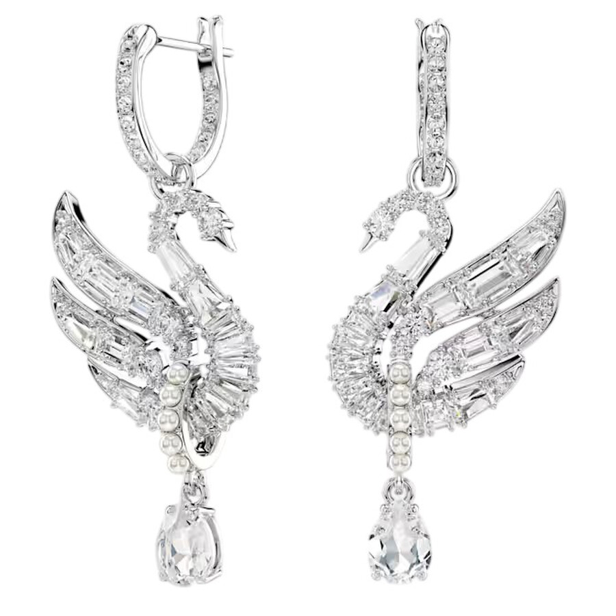 Swarovski Swan Vienna Rhodium Plated Earrings In Silver