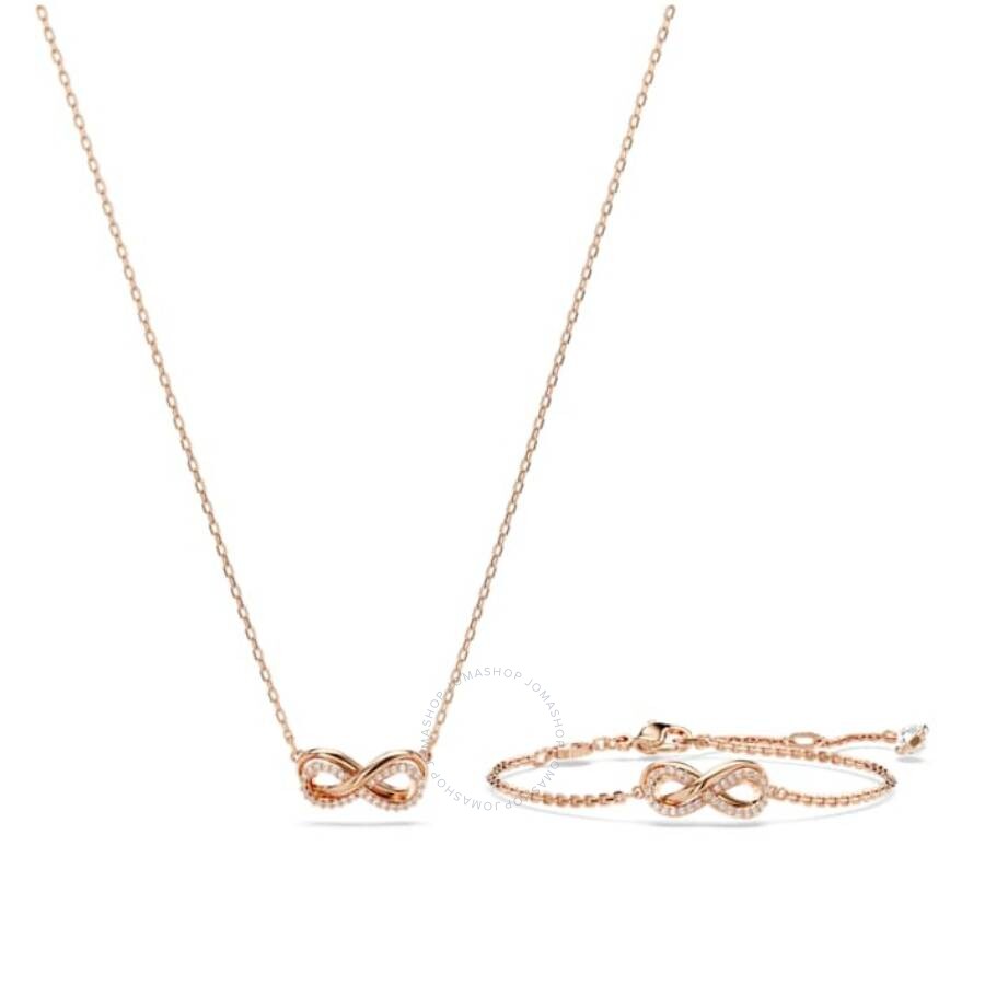 Swarovski Rose Gold-tone Hyperbola Infinity Bangle Bracelet & Pendant Necklace Set, 15" + 2-3/4" Extender In White