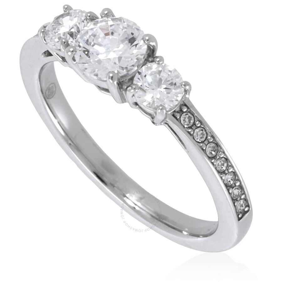 Swarovski Silver-Tone Round Cut Attract Trilogy Ring, Size