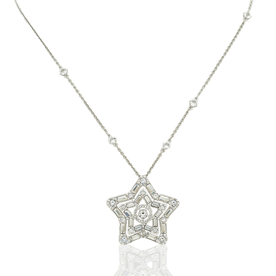 Swarovski Stella White Rhodium Plated Mixed Cuts Stella Pendant Necklace In White