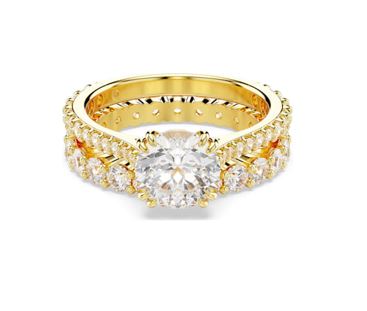 Swarovski Stilla Cocktail Ring Double Gold Shiny White, Size 52 (US 5. ...