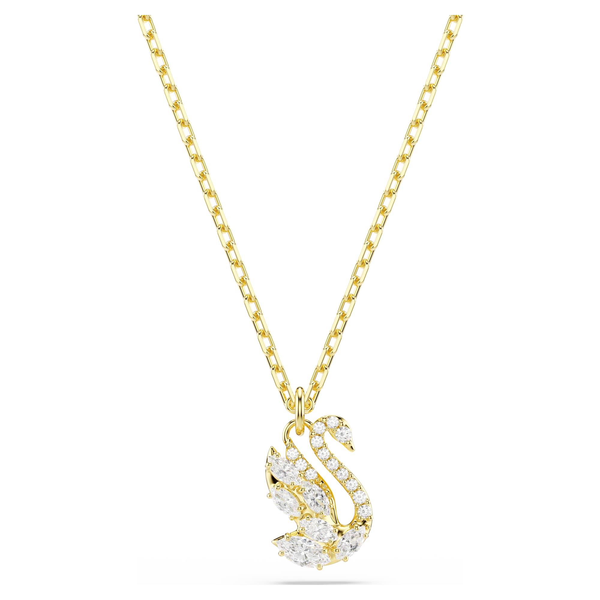Swarovski Swan Pendant, Mixed Cuts, Swan, White, 18K Gold Finish
