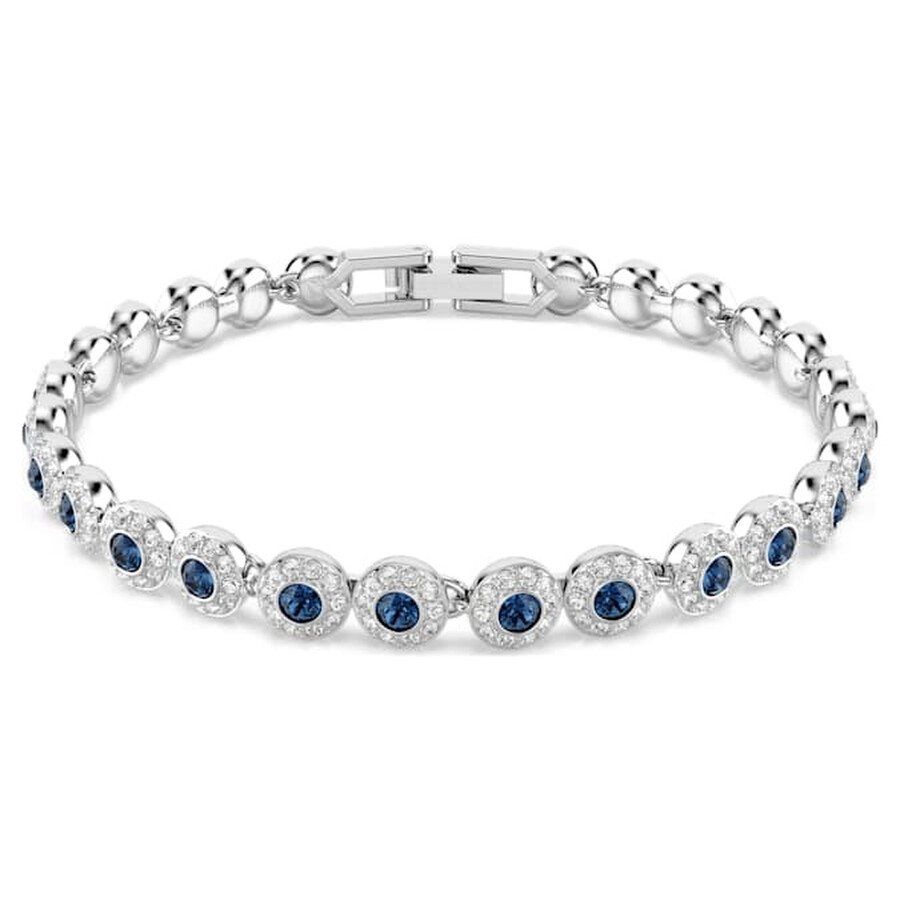 Swarovski Una Angelic Rhodium Plated Tennis Bracelet In Blue
