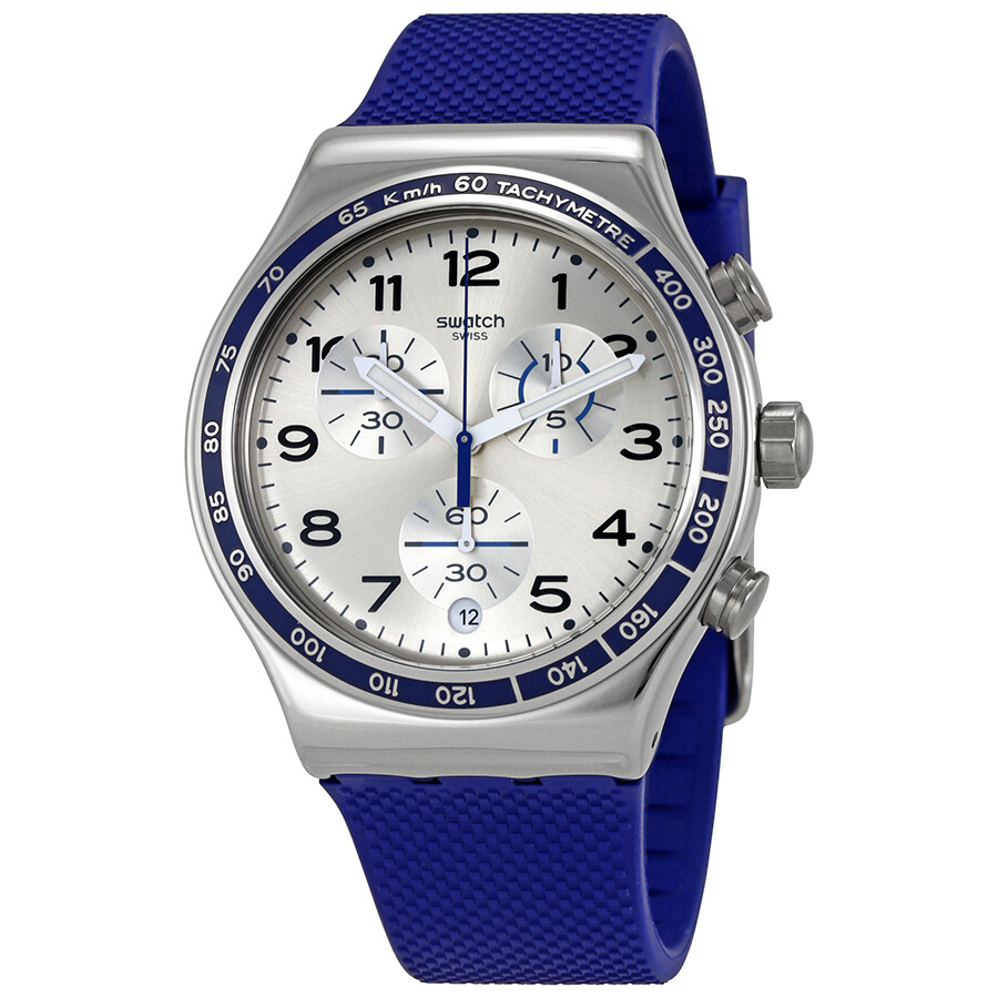 Swatch Frescoazul Silver Dial Men's Chronograph Silicone Watch YVS439