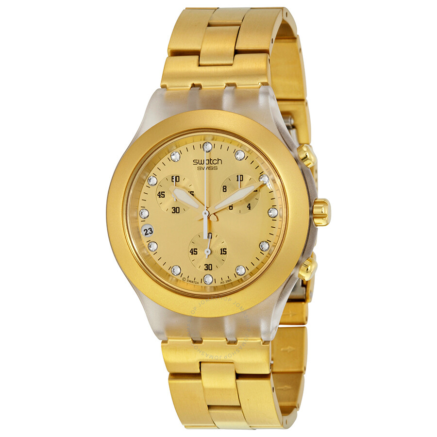 Swatch Full-Blooded Chronograph Dold Dial Gold-tone Ladies Watch ...