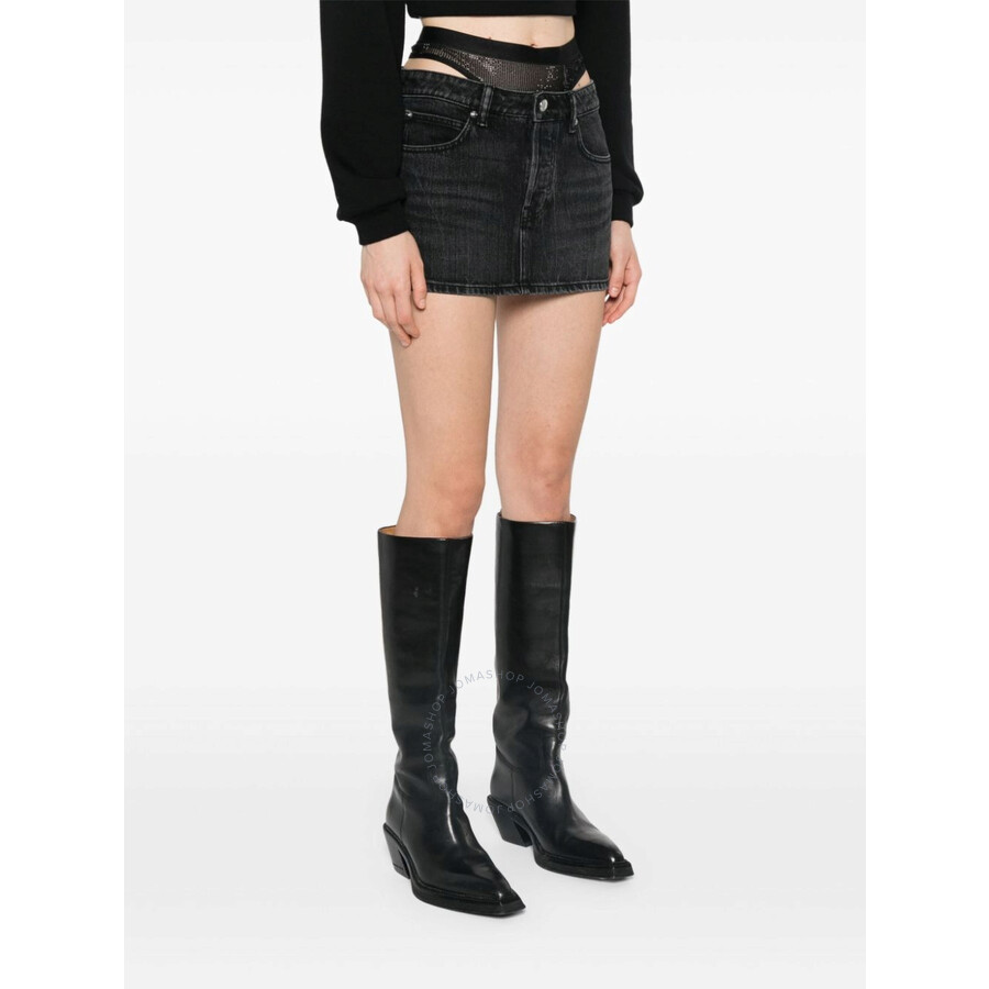 Alexander Wang T T By Alexander Wang Crystal Hotfix Mini Denim Skirt In Grey