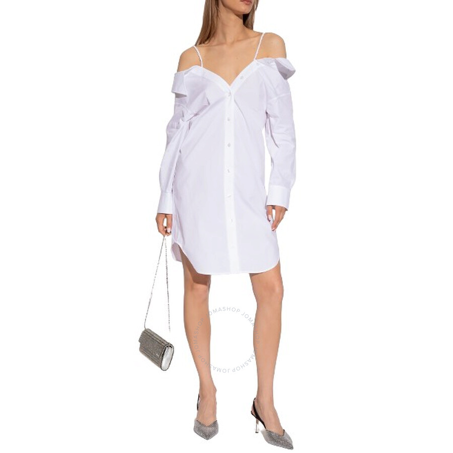 Alexander Wang T T By Alexander Wang Ladies Bright White Off-shoulder Shirt Dress In White