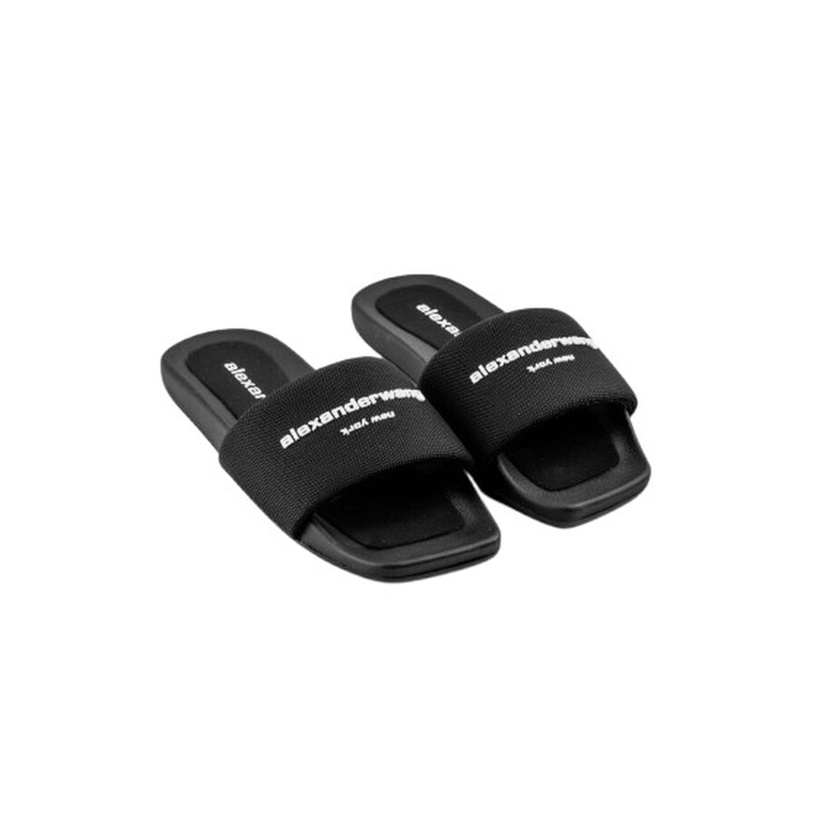 シューズ・サンダルその他 ALEXANDER WANG Woman Flat sandals Black 30221S059 001 T By Alexander Wang Logo-Print Flat Slides, Brand Size 37