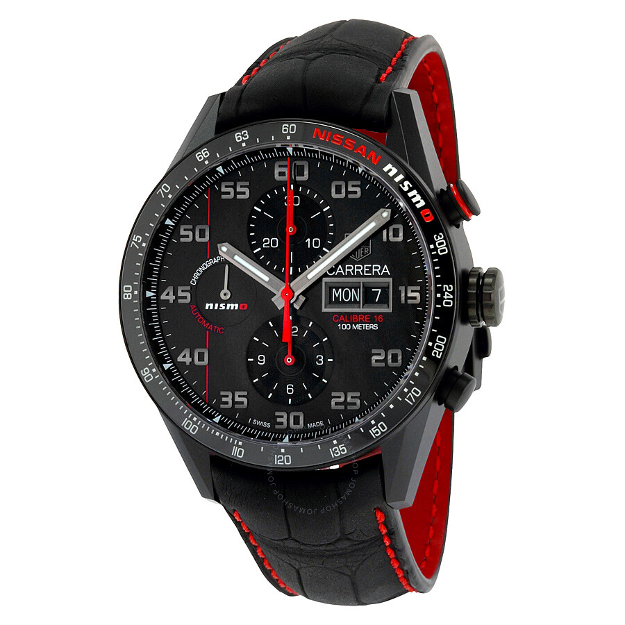 TAG Heuer Carrera Calibre 16 Auto Mens Black Alligator Chronograph