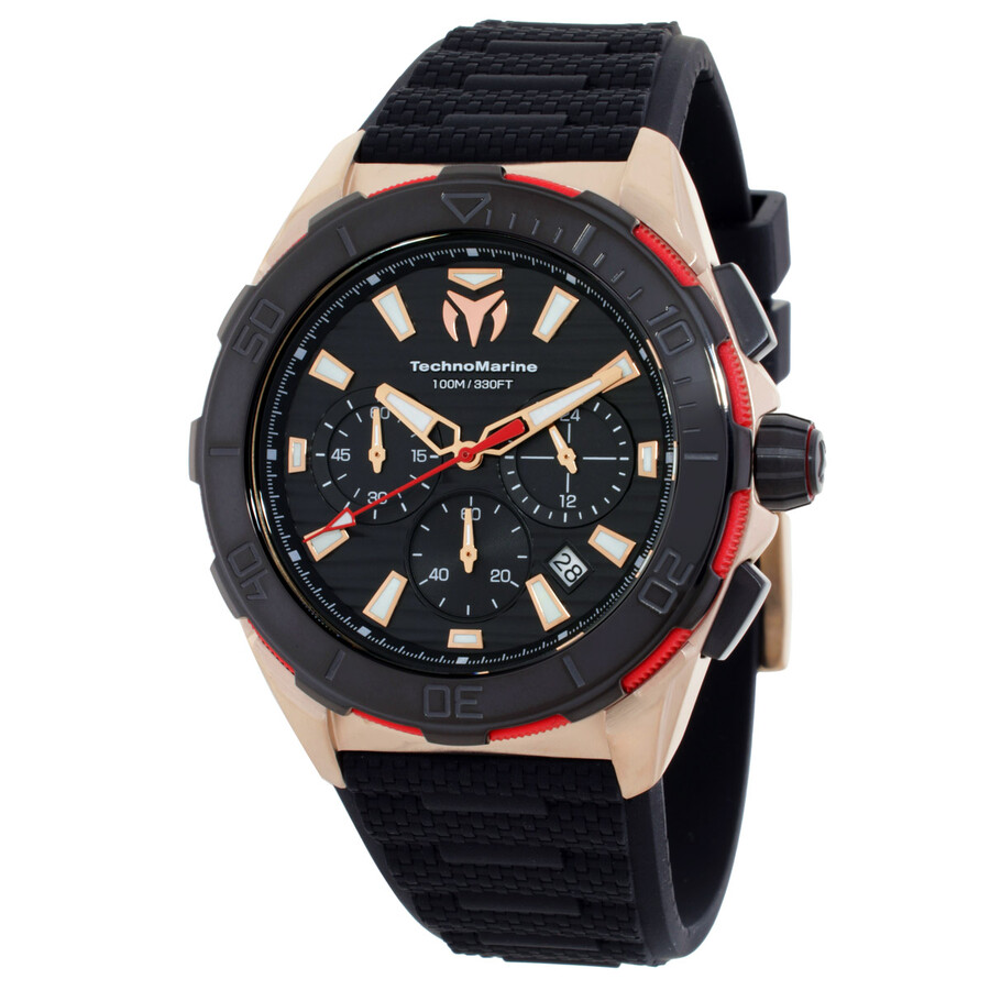 メル Technomarine Seven Seas Chronograph GMT Quartz Black Dial Men's