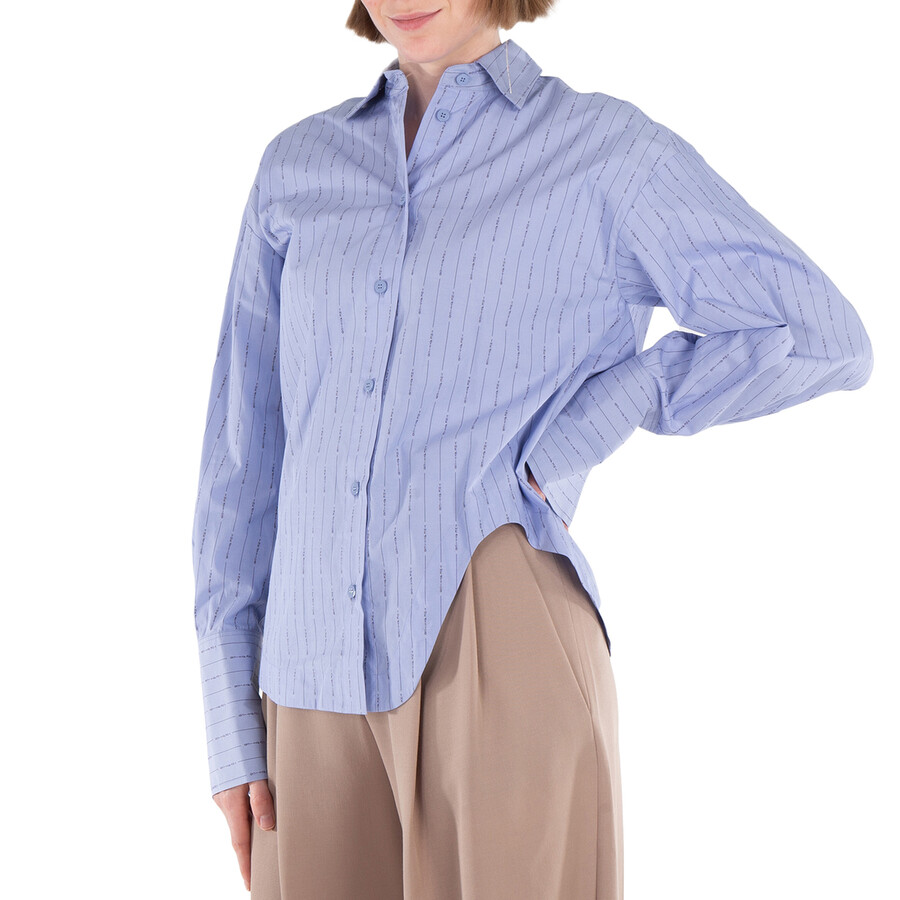 Attico All-over Logo Print Asymmetric Shirt In Blue