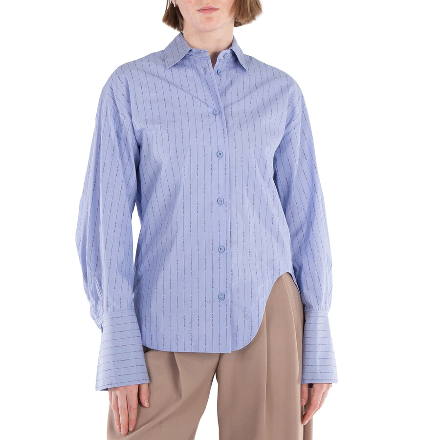 Attico All-over Logo Print Asymmetric Shirt In Blue