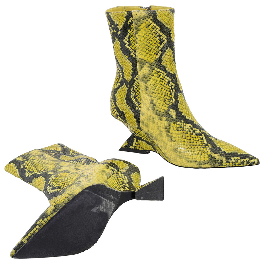 Attico Python Leather Ankle Boots In Yellow