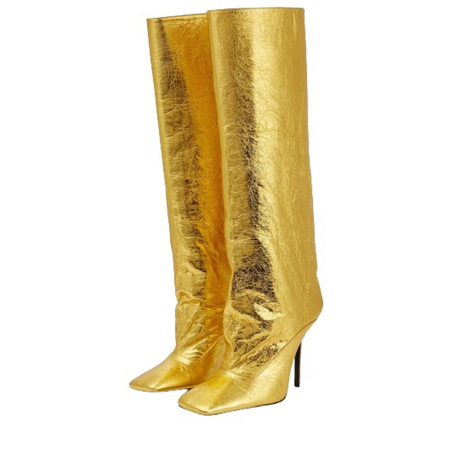 Attico The  Ladies Gold Sienna Crinkled Laminated 105 Mm Knee-high Boots In Gold Tone