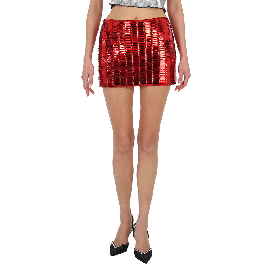 Shop Attico The  Ladies Red Rue Crystal-embellished Mini Skirt