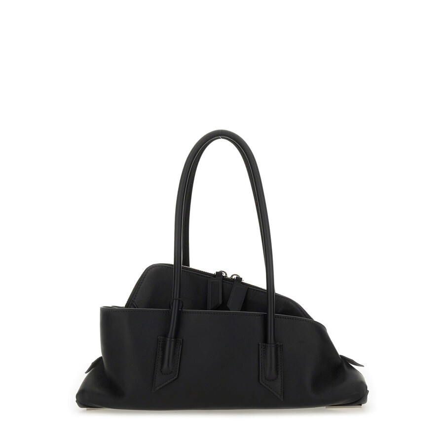 Attico La Passeggiata Small Black Shoulder Bag With Tubular Handles And Impressed Logo On The Front In Leat
