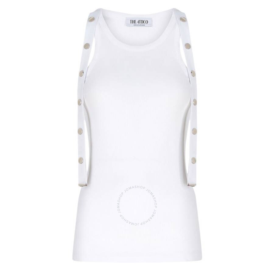 Attico Strap Detail Ribbed Tank Top In White