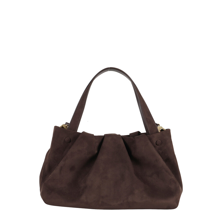Themoirè Suede Athena Handbag With Adjustable Strap In Brown