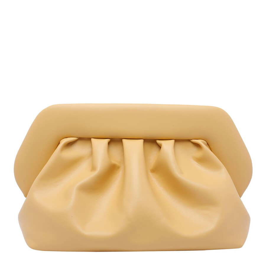 Themoirè Pleated Rectangular Clutch Adaptable Strap In Yellow