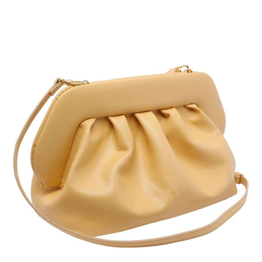 Themoirè Pleated Rectangular Clutch Adaptable Strap In Yellow