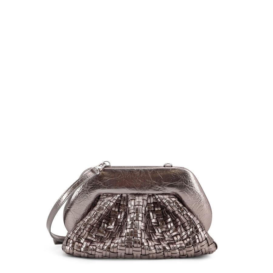 Themoirè Themoir Laminated Leather Tia Shoulder Bag With Woven Pattern In Silver